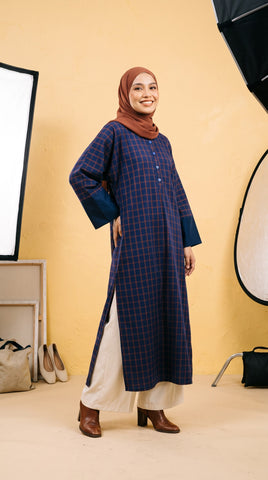 MOROCCON LONG TUNIC - DARK BLUE CHECKERED