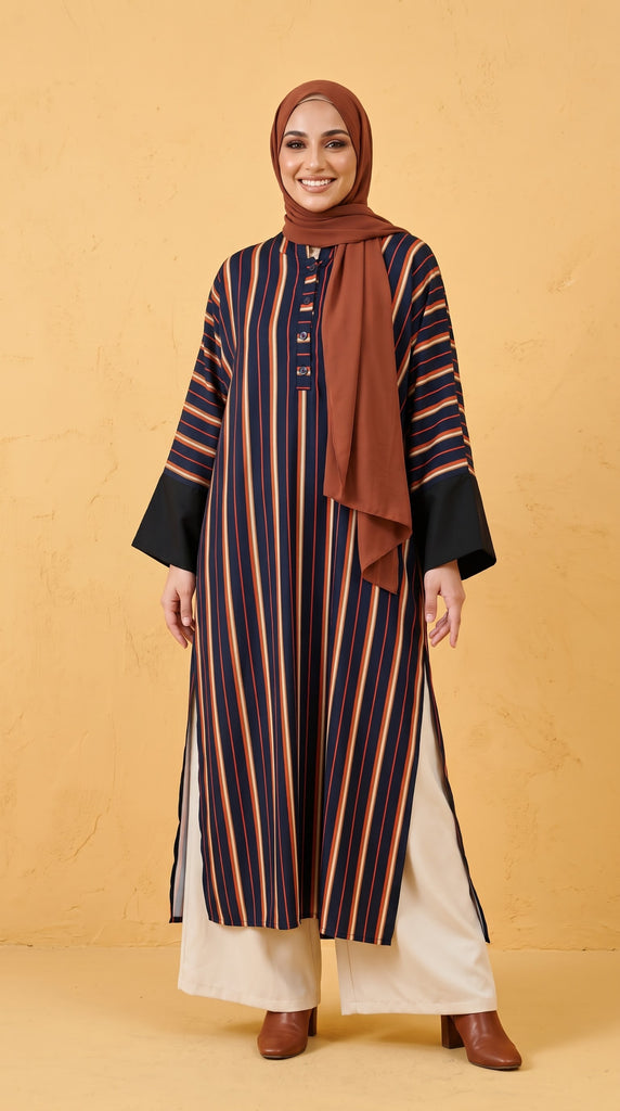 MOROCCON LONG TUNIC - BLACK/BROWN STRIPES