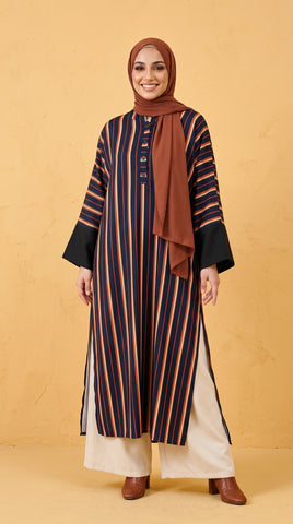 MOROCCON LONG TUNIC - BLACK/BROWN STRIPES