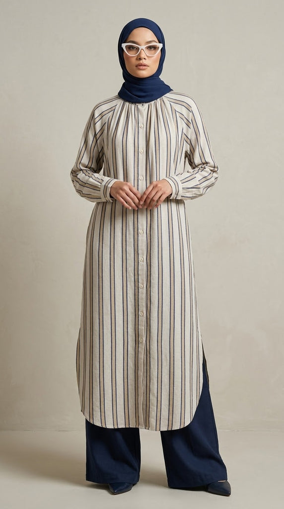 NAURA STRIPES LONG TUNIC - Oat