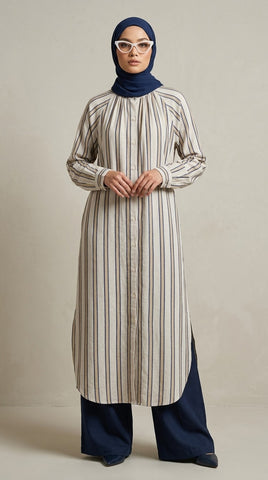 NAURA STRIPES LONG TUNIC - Oat