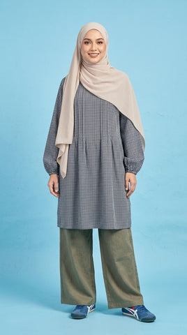 PLEATED LONG BLOUSE - MINI CHECKERED BLACK