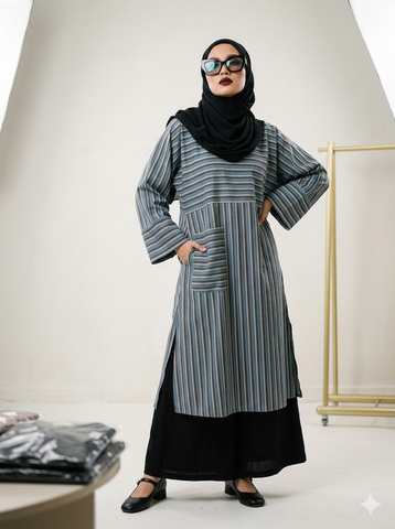 MOROCCAN TUNIC - BLUE GREY BASE