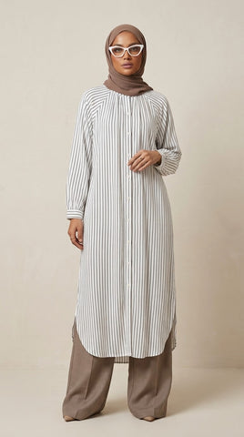 NAURA STRIPES LONG TUNIC - White