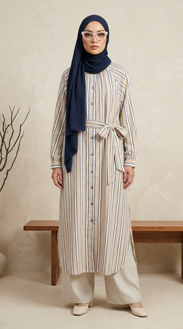 NAURA STRIPES LONG TUNIC - Muted Tan