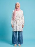 PLEATED LONG BLOUSE - DAISY WHITE